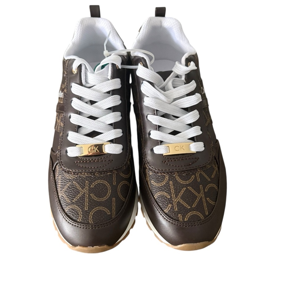 Calvin Klein Women’s Lace Up Sneakers CK Logo Faux Leather Upper Size 7.5 NWOB - Picture 4 of 7